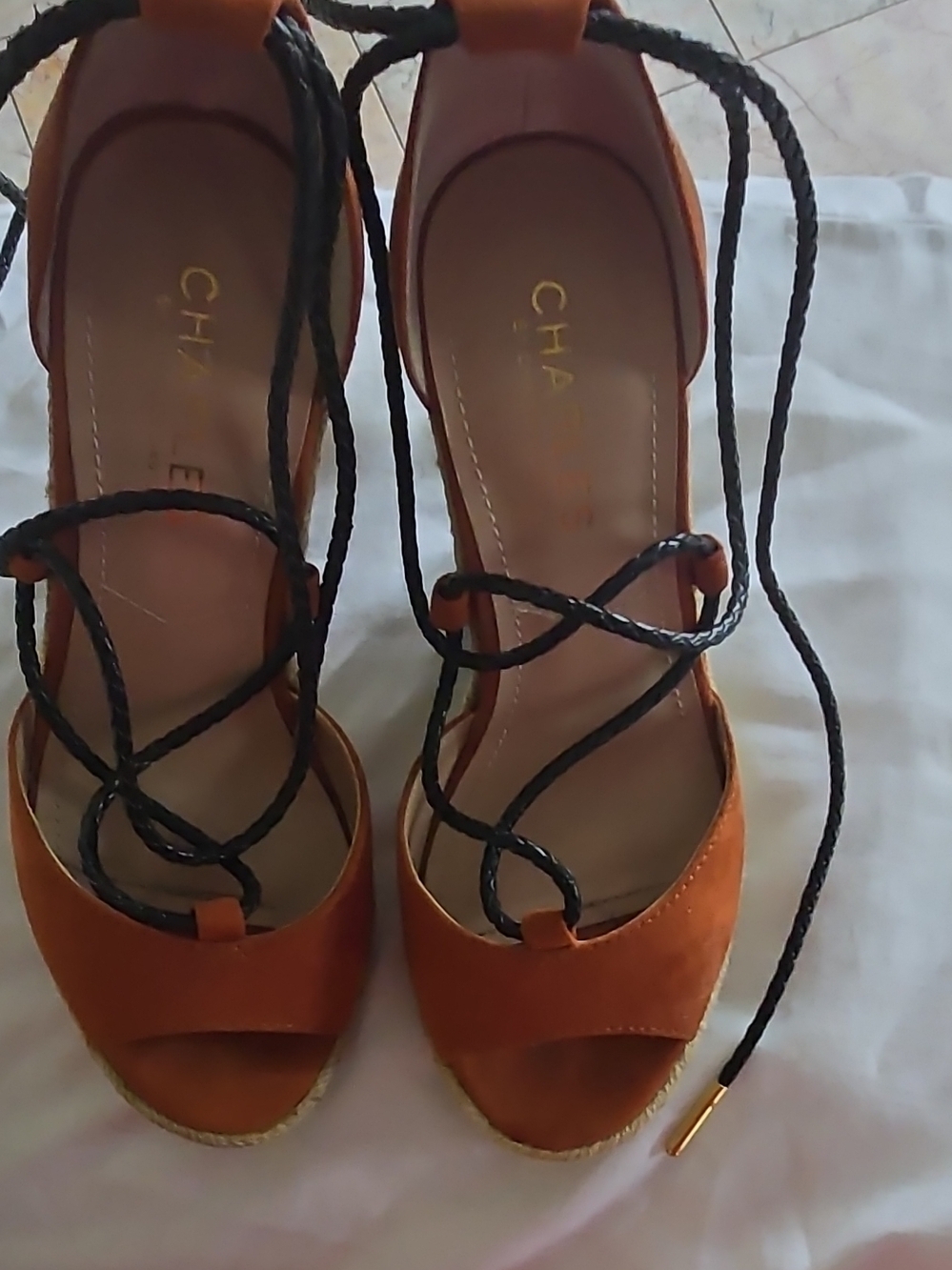 CHARLES & KEITH Tan Suede Espadrille Lace-Up Sandals
